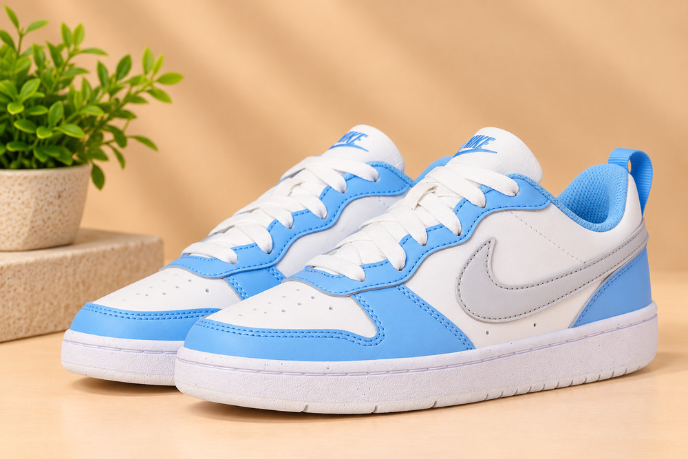 NWT Nike Court Borough Low Recraft Big Kid Shoes White/Grey/Blue Size 7 (BB)